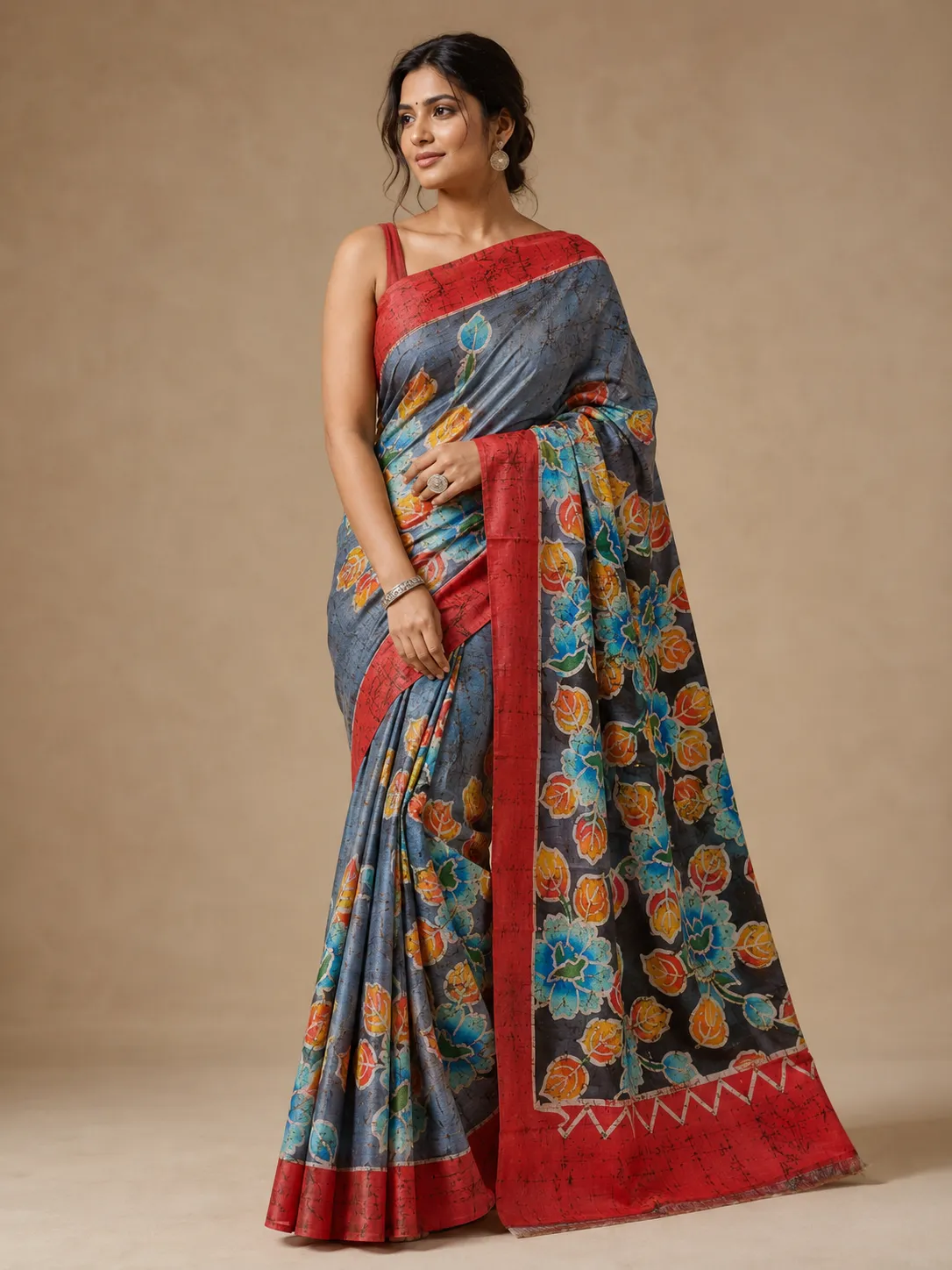 Aura Copper & Gold Wax Batik Saree — handloom Pure Silk Batik saree by Naholi